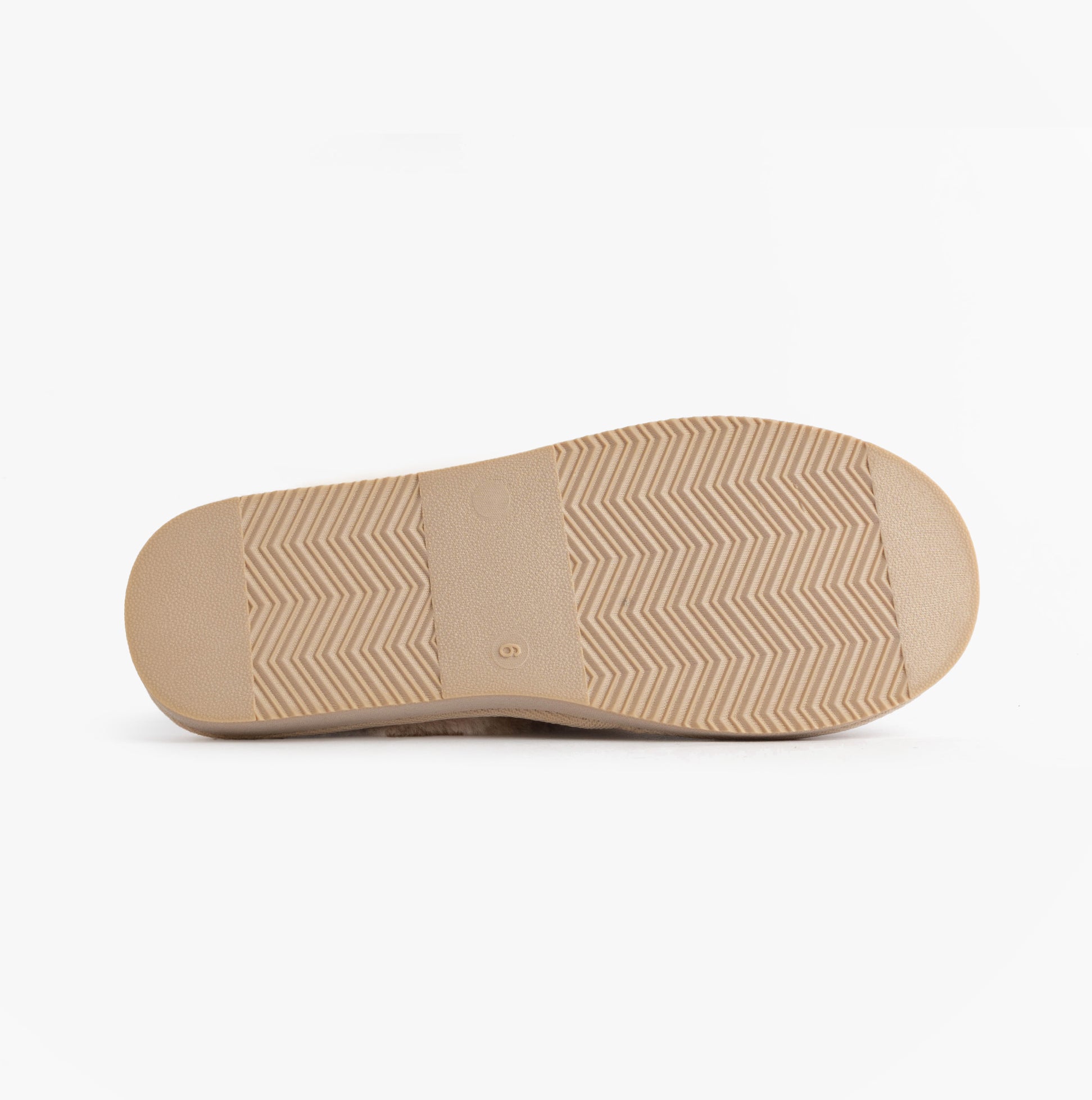 Jo & Joe GLIMMER Womens Mule Slippers Beige bottom view, highlighting the textured sole design.
