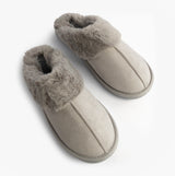 Jo & Joe GLIMMER Womens Mule Slippers Grey top view showing plush lining and soft upper material.