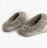 Jo & Joe GLIMMER Womens Mule Slippers Grey side view showing soft fur lining and slip-on design
