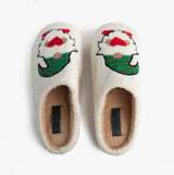 Jo & Joe GONK Womens Mule Slippers Cream top view with festive design and plush textile upper