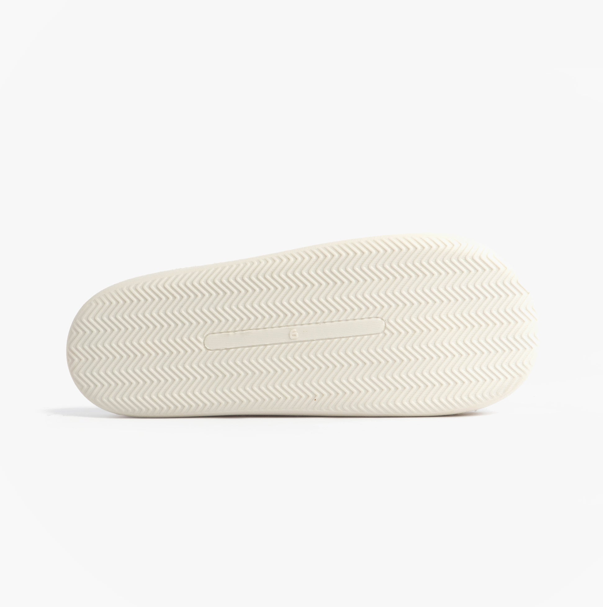 Jo & Joe GONK Womens Mule Slippers Cream sole view showcasing the textured rubber bottom for optimal grip.