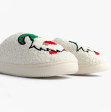 Jo & Joe GONK Womens Mule Slippers Cream side view with festive design and soft texture