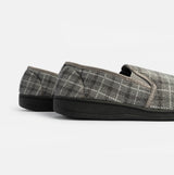 Jo & Joe GORDON Mens Full Slippers Checkered Grey side view showing fabric upper and TPR sole.