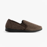 Jo & Joe HAIG Mens Slippers Brown side view showing textile upper, slip-on design and rubber sole.