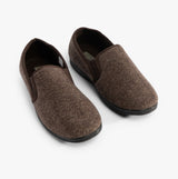 Jo & Joe HAIG Mens Slippers Brown, side view of brown textile slippers with slip-on design and round toe.