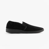 Jo & Joe HARRY Mens Full Slippers Black side view showing textile upper and rubber sole for comfort.