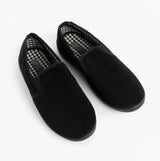 Jo & Joe HARRY Mens Full Slippers Black top view, slip-on design, round toe, textile upper and lining, rubber sole.