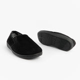 Jo & Joe HARRY Mens Full Slippers Black side view showing round toe and slip-on design with rubber sole.
