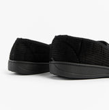 Jo & Joe HARRY Mens Full Slippers Black, side view showing the textured upper and rubber sole.
