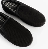 Jo & Joe HARRY Mens Full Slippers Black top view showcasing the textile upper and slip-on design.