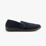 Jo & Joe HARRY Mens Full Slippers Navy side view showcasing textile upper and rubber sole.