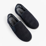 Jo & Joe HARRY Mens Full Slippers Navy top view showing slip-on style with round toe, textile upper and rubber sole.