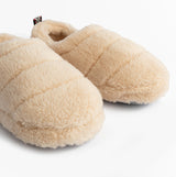 Jo & Joe HATTIE Womens Full Slippers Beige close-up view showcasing soft textile material and round toe design.