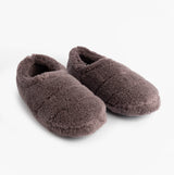 Jo & Joe HATTIE Womens Full Slippers Purple, side view of cozy fuzzy slippers, round toe, slip-on design.