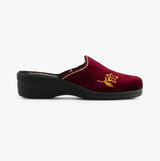 Jo & Joe HELEN Womens Wedge Heel Mule Slippers Burgundy side view with embroidered floral design