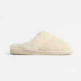 Jo & Joe HELGA Womens Mule Faux Fur Slippers Cream side view showcasing soft faux fur and slip-on design.