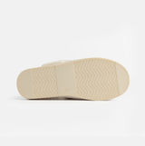 Jo & Joe HELGA Womens Mule Faux Fur Slippers Cream bottom view showcasing the EVA/TPR sole with tread pattern.