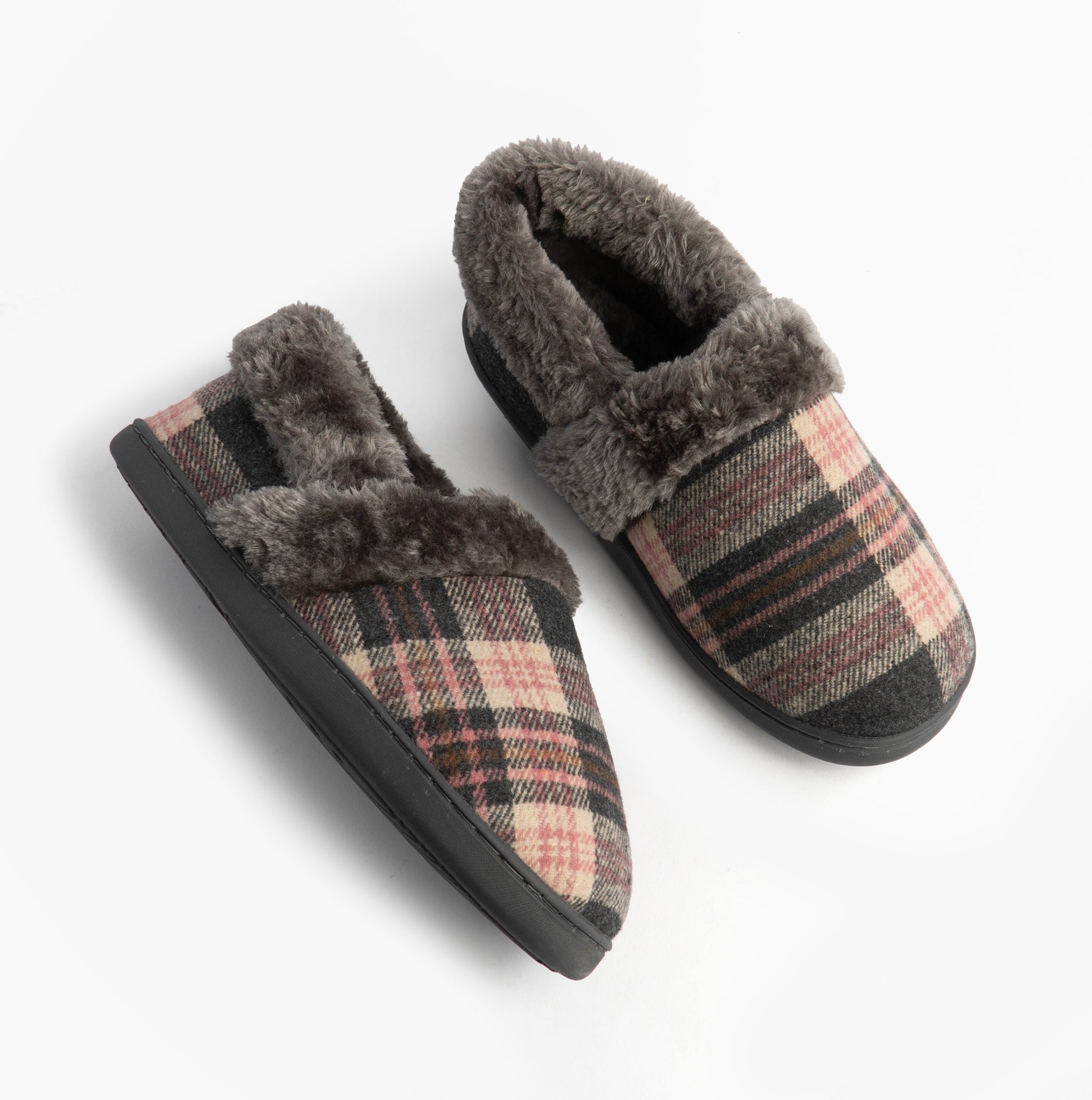 Jo & Joe HERITAGE Womens Full Slippers Pebble side view showcasing cozy textile upper and plush lining.