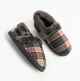 Jo & Joe HERITAGE Womens Full Slippers Pebble side view showcasing cozy textile upper and plush lining.