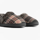 Jo & Joe HERITAGE Womens Full Slippers Pebble side view showing textile upper, warm lining, and rubber sole details.