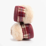 Jo & Joe HERITAGE Womens Full Slippers Cherry side view showcasing the plush texture and stylish plaid pattern.