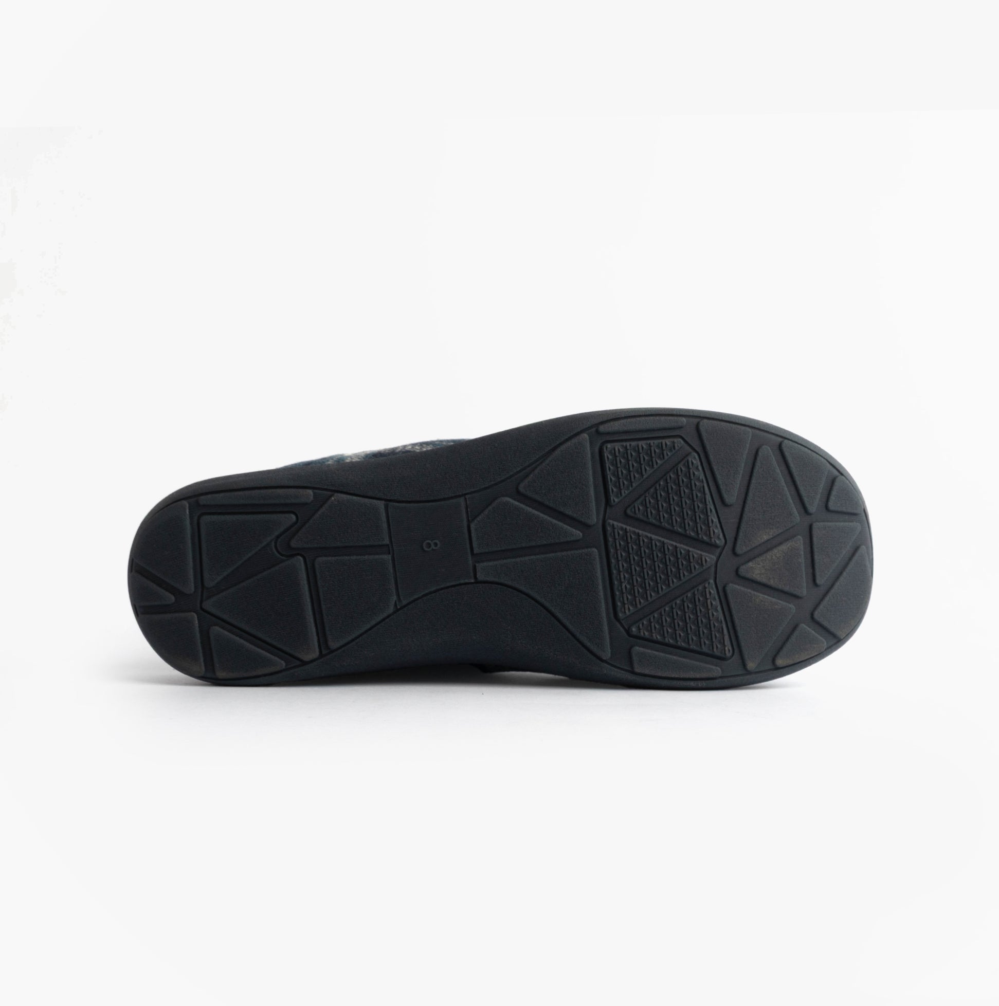 Jo & Joe INVERNESS Mens Mule Slippers Navy sole view, showcasing the textured synthetic sole for grip.
