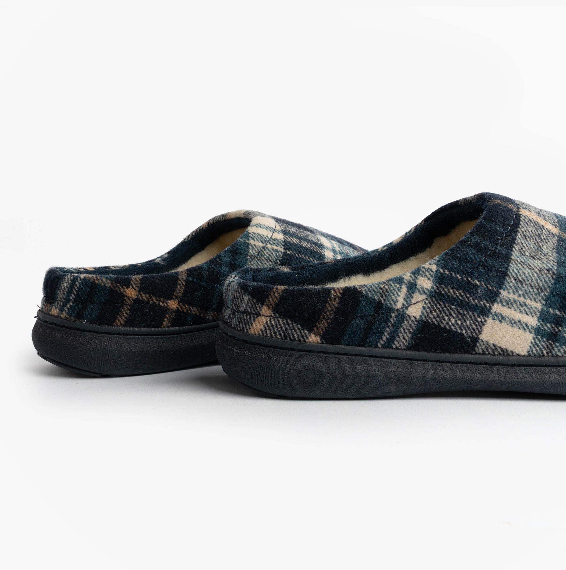 Jo & Joe INVERNESS Mens Mule Slippers Navy side view showcasing textile upper and slip-on design.