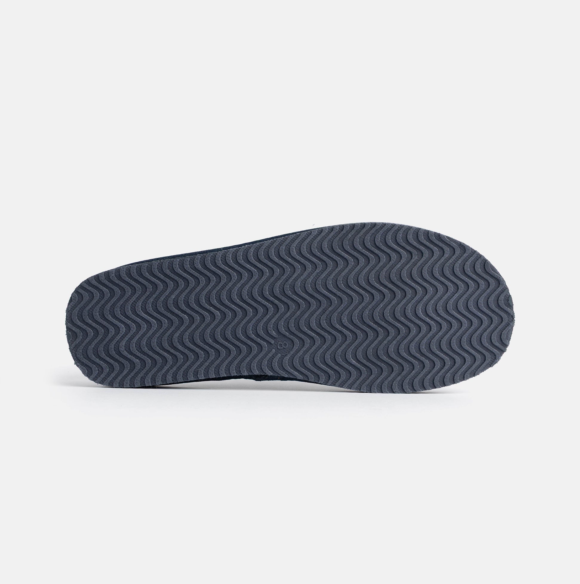 Jo & Joe KINROSS Mens Mule Slippers Navy bottom view showing detailed sole design.