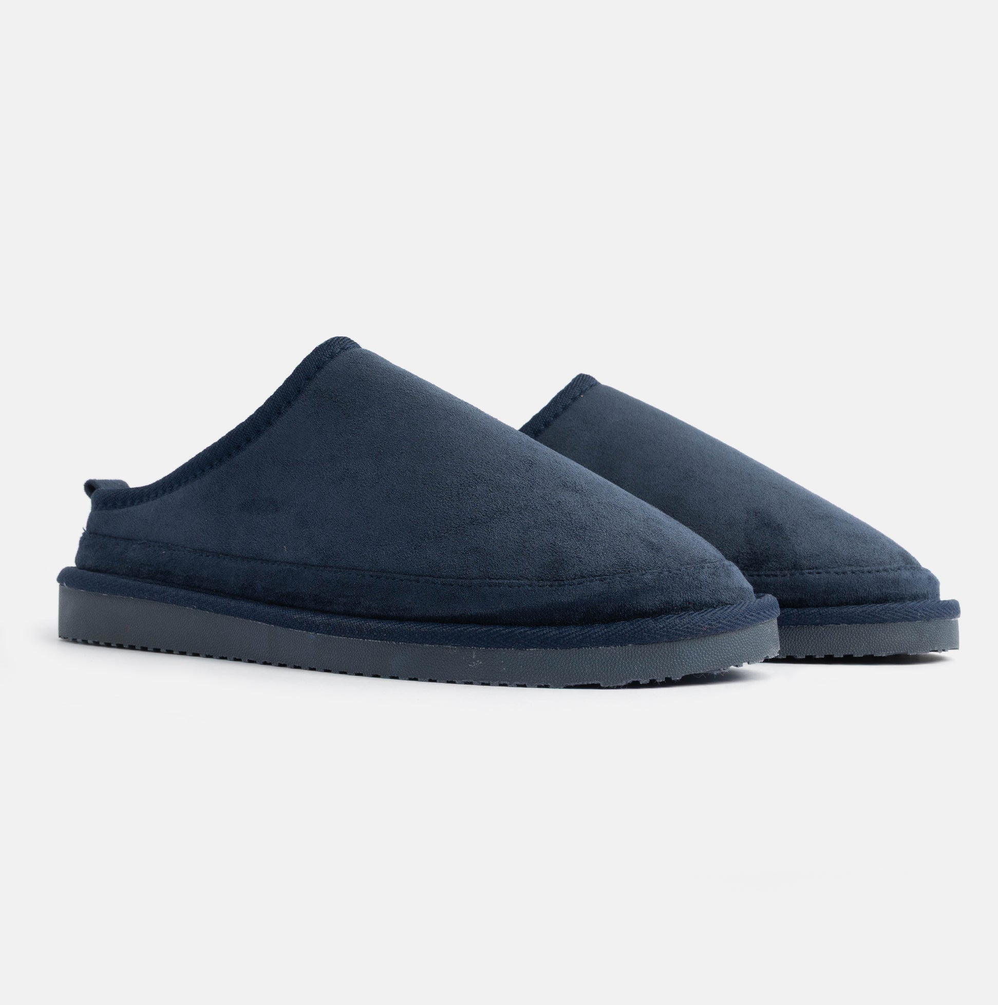 Jo & Joe KINROSS Mens Mule Slippers Navy side view showing soft microfibre upper and comfortable slip-on design.