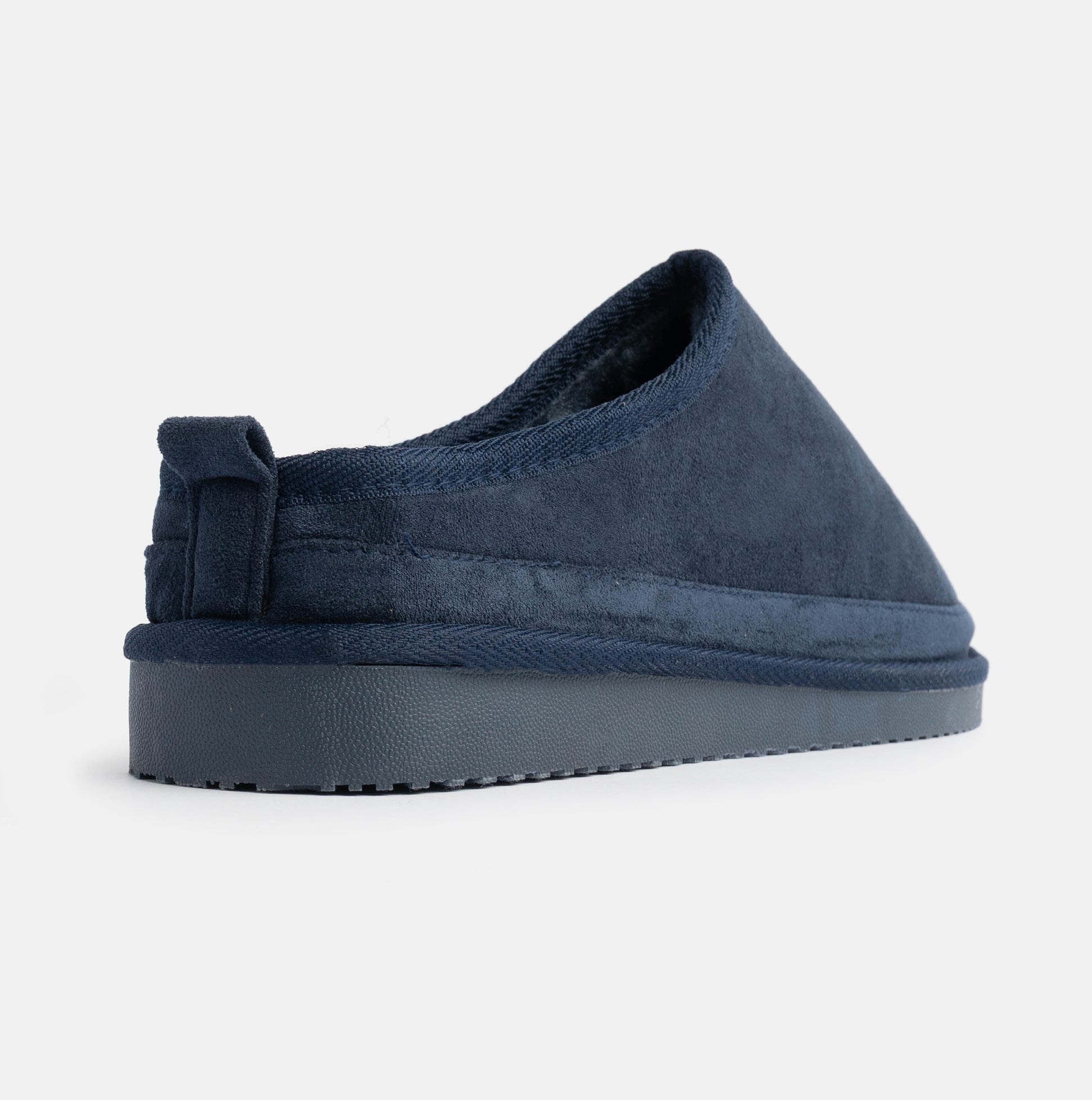 Jo & Joe KINROSS Mens Mule Slippers Navy side view showcasing soft microfiber upper and comfortable slip-on design.
