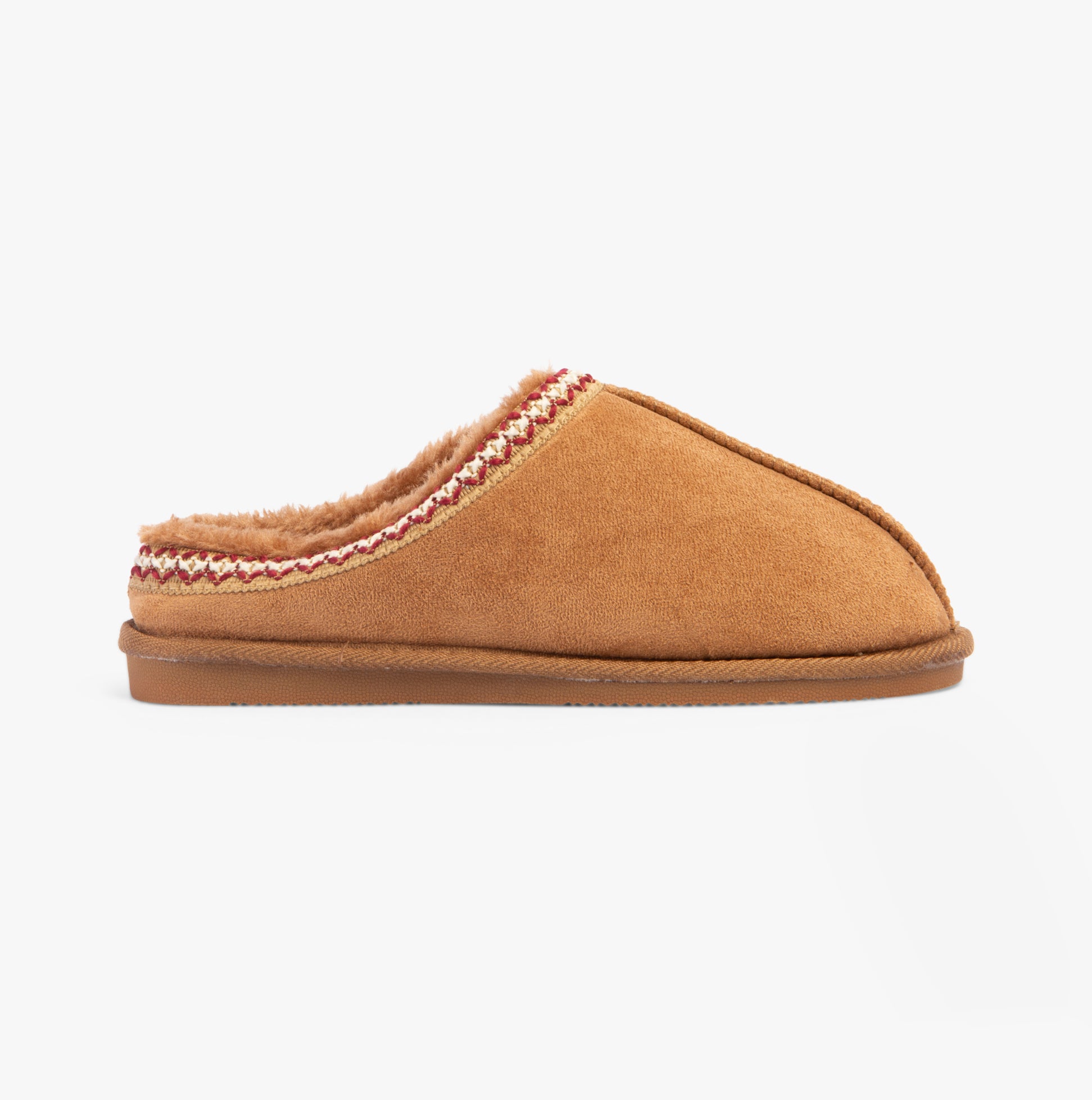 Jo & Joe KOALA Womens Slippers Chestnut side view featuring faux fur lining and slip-on design.