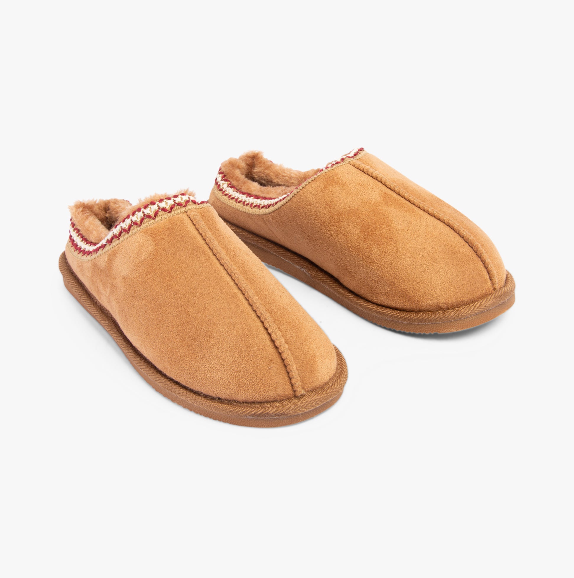 Jo & Joe KOALA Womens Slippers Chestnut side view, slip-on design with faux fur lining and rubber sole.