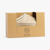 Jo & Joe KOALA Womens Slippers Beige product in gift box side view, showcasing the mules design and textile upper.
