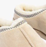 Jo & Joe KOALA Womens Slippers Beige close-up detail view showing soft faux fur lining and stitched edges.
