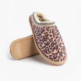 Jo & Joe KOALA Womens Mule Slippers Leopard side view showing leopard print with warm lining and rubber sole.