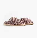 Jo & Joe KOALA Womens Mule Slippers Leopard side view showing leopard print design and slip-on style.