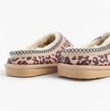 Jo & Joe KOALA Womens Mule Slippers Leopard side view showcasing comfy slip-on design and soft lining.