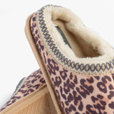 Jo & Joe KOALA Womens Mule Slippers Leopard top view showing soft lining and leopard print design.