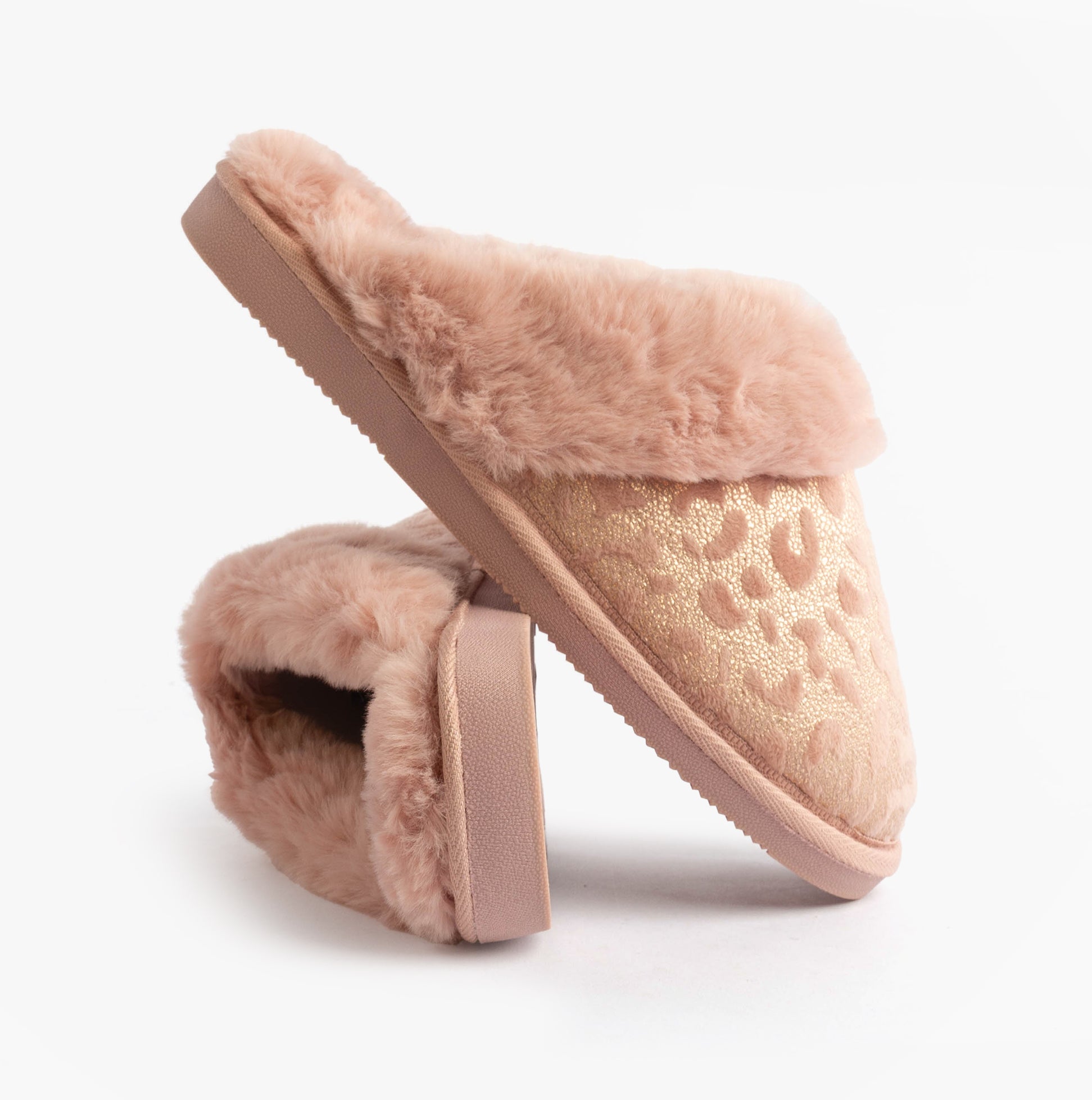 Jo & Joe LYLA Womens Mule Slippers Pink, side view showcasing soft textile upper and cozy lining.