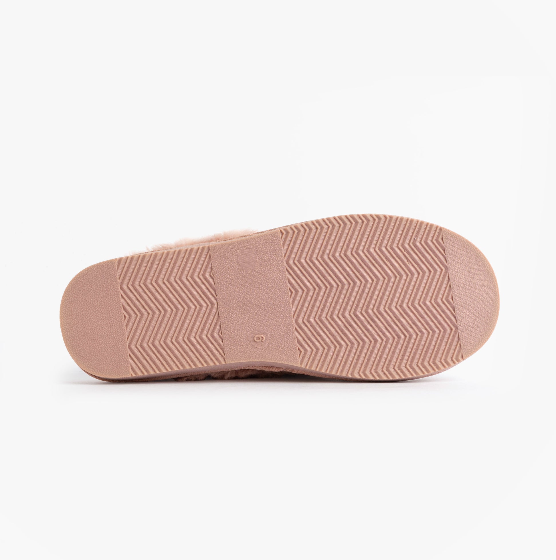 Jo & Joe LYLA Womens Mule Slippers Pink bottom view showing synthetic sole with textured pattern.