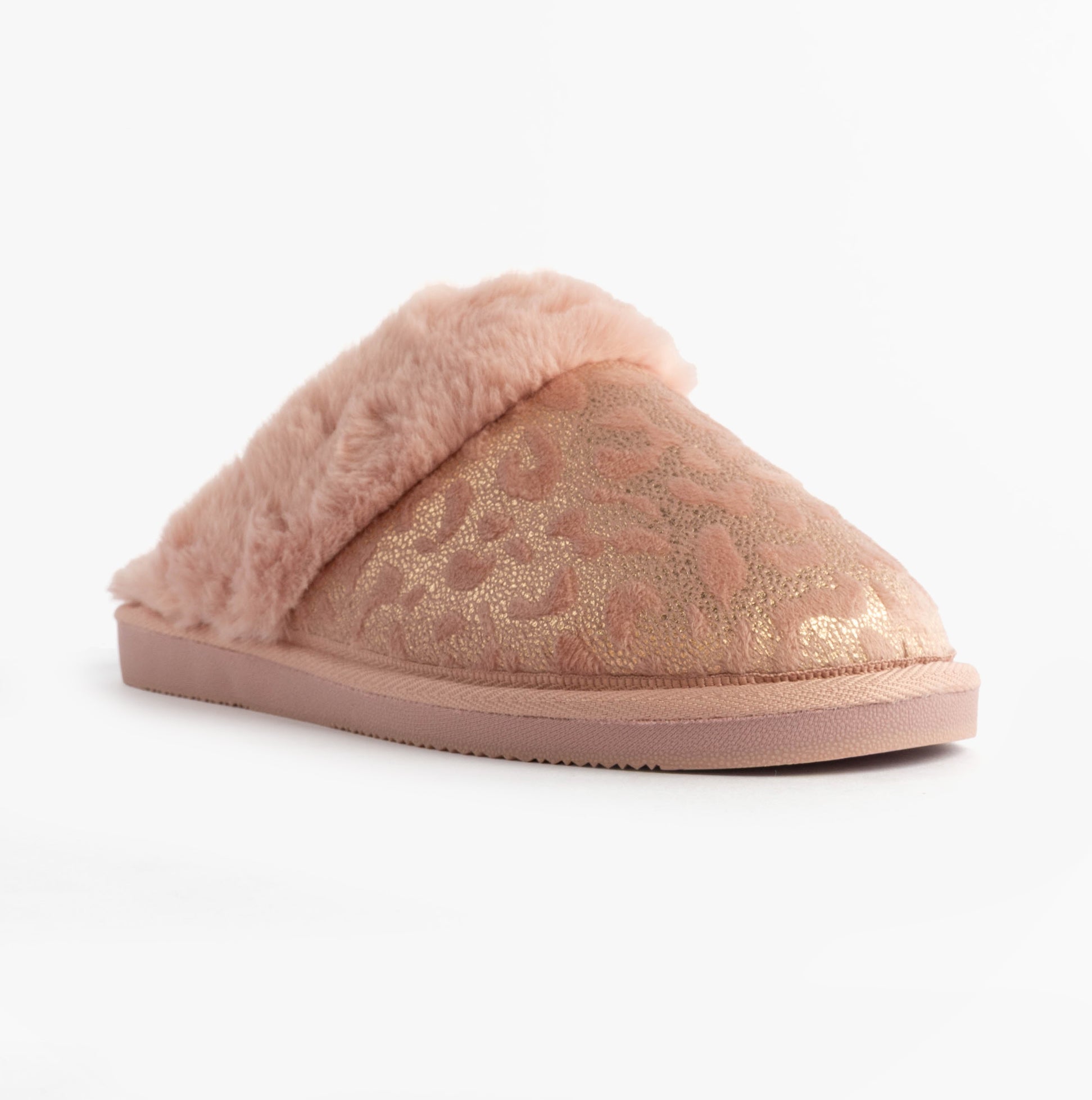 Jo & Joe LYLA Womens Mule Slippers Pink side view showcasing soft textile upper and warm lining.
