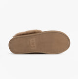 Jo & Joe MILA Womens Mule Slippers Chestnut Leopard bottom view showing rubber sole and warm lining.