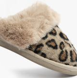 Jo & Joe NALA Womens Mule Slippers Leopard side view with plush lining and leopard print design.