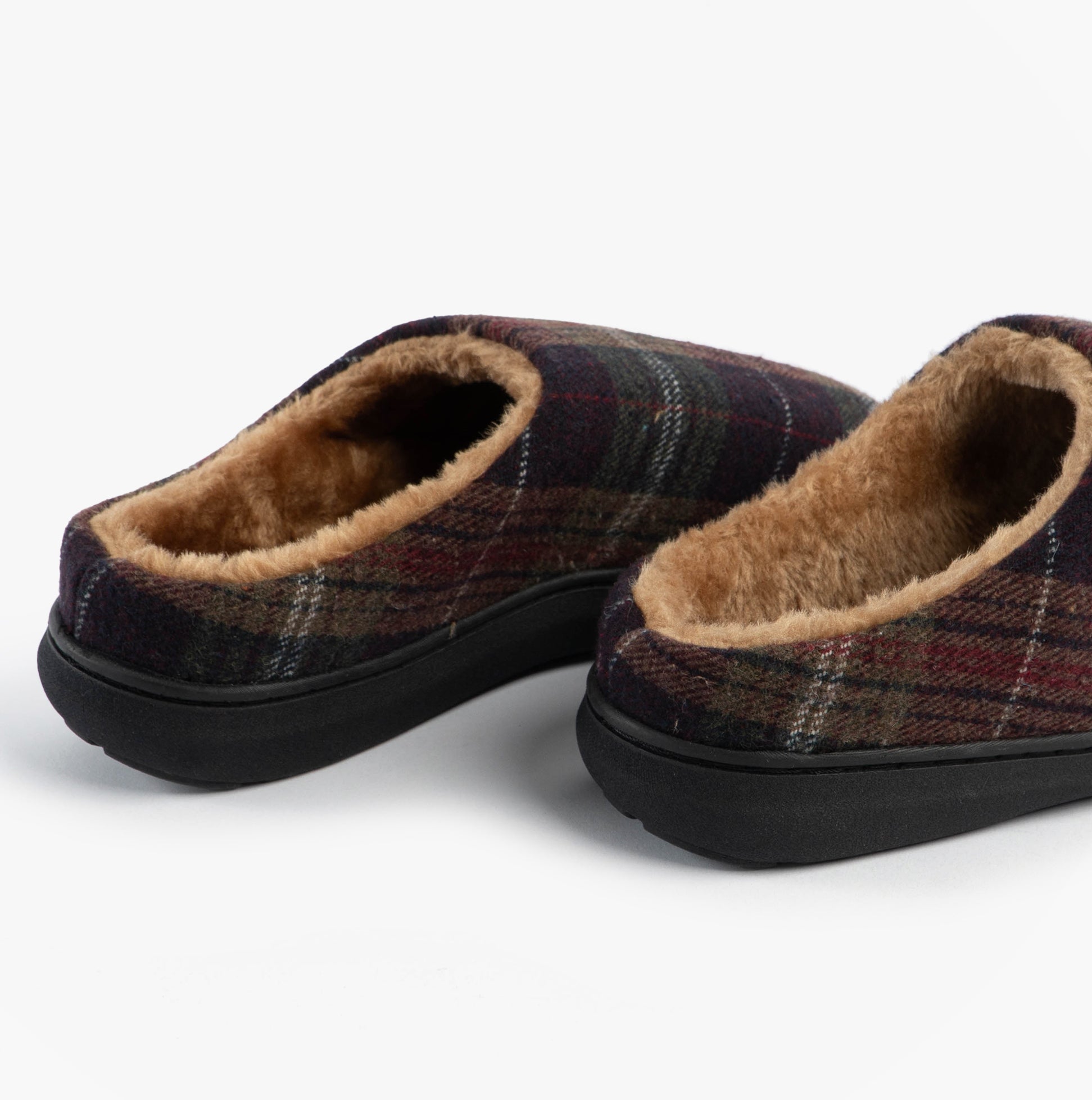 Jo & Joe NIDDERDALE Mens Mule Slippers Brown side view showing soft textile upper and warm lining.