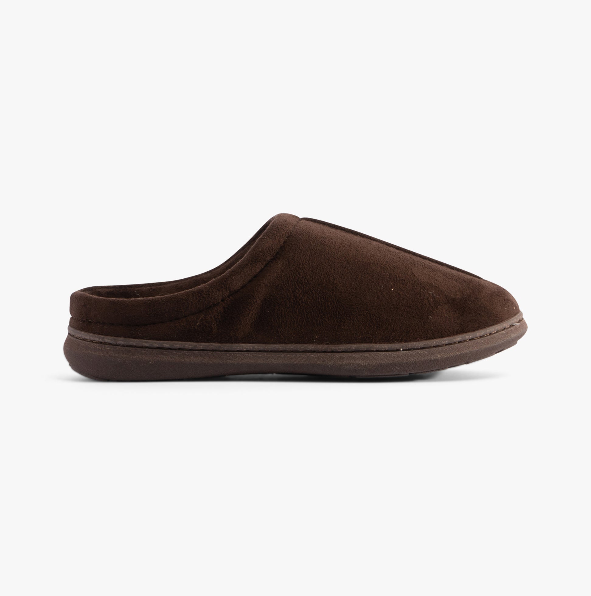 Jo & Joe OAKLEY Mens Slippers Brown side view showcasing soft textile upper and rubber sole.