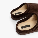 Jo & Joe OAKLEY Mens Slippers Brown top view showcasing plush faux fur lining and slip-on mule style.