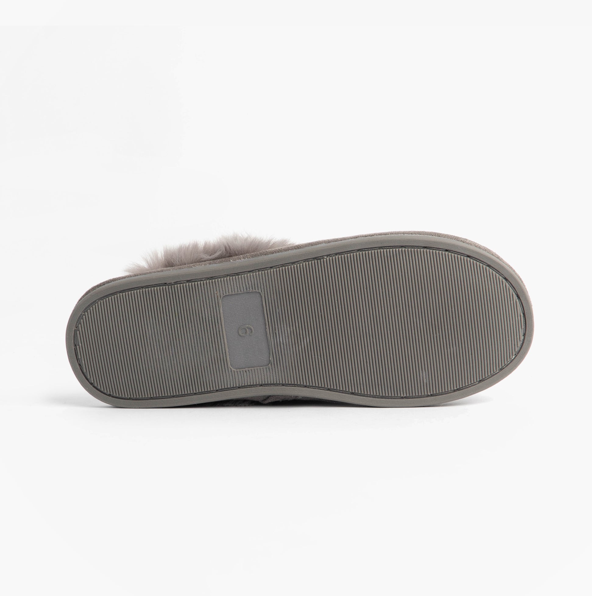 Jo & Joe SCARLETT Womens Mule Slippers Grey bottom view sole with rubber material and textured pattern