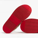 Jo & Joe SHETLAND Womens Mule Slippers Festive Red bottom view showcasing red rubber sole design.