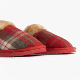 Jo & Joe SHETLAND Womens Mule Slippers Festive Red side view showing soft textile upper and warm lining