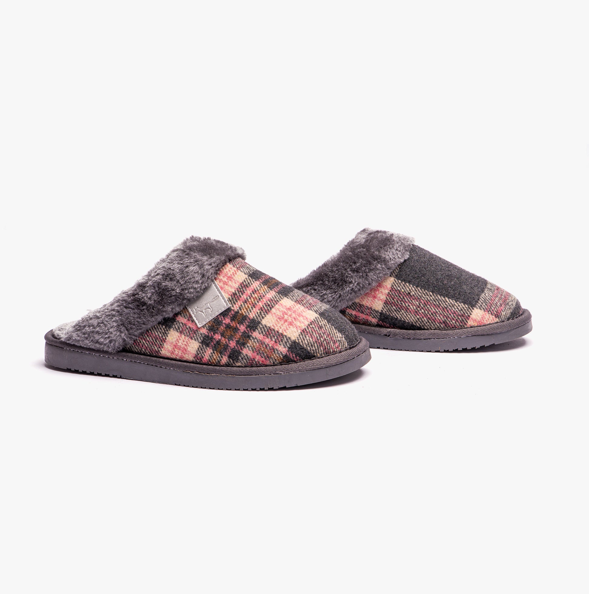 Jo & Joe SHETLAND Womens Slippers Pebble Grey, side view, slip-on mules with textile upper and warm lining.